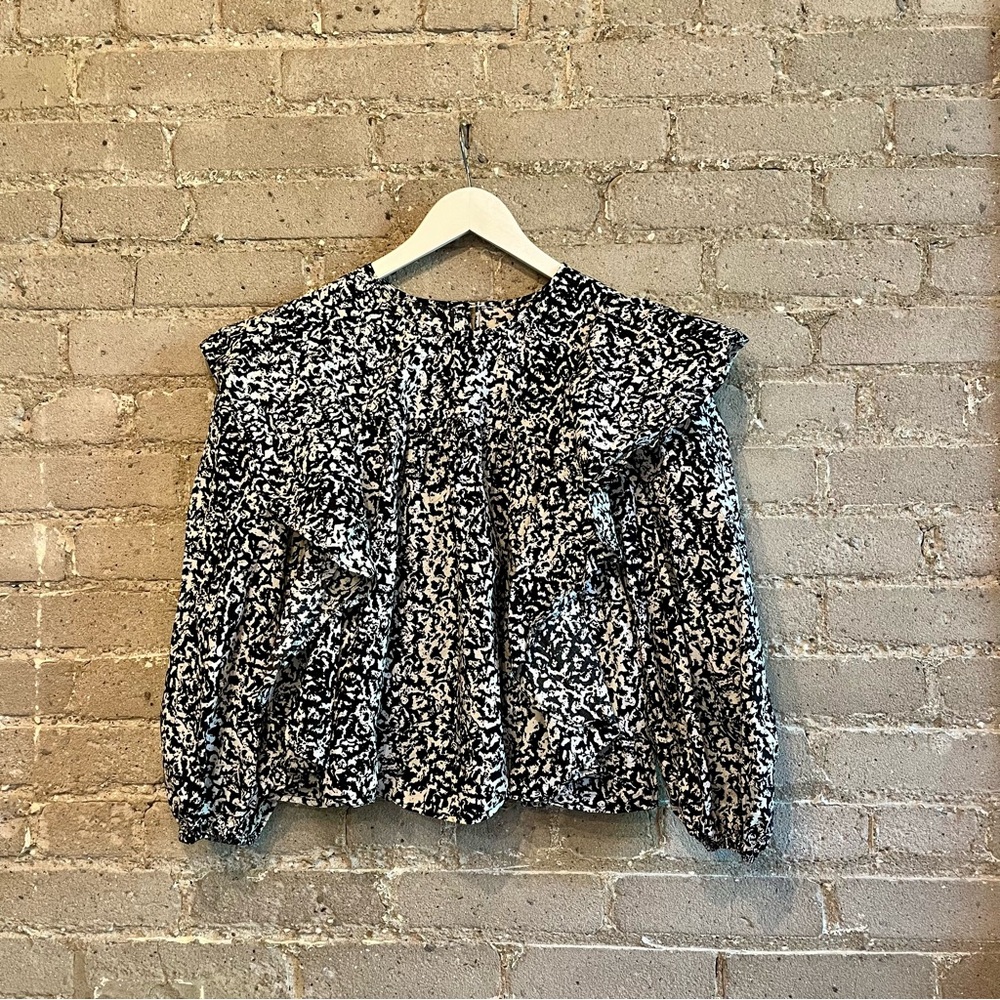 Pistola Black and White Ruffled Long Sleeve Blouse - Size M